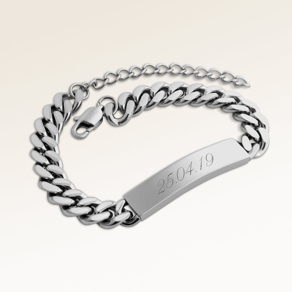 Bracelet Bar 8mm pour Hommes - Gravure (Argent)