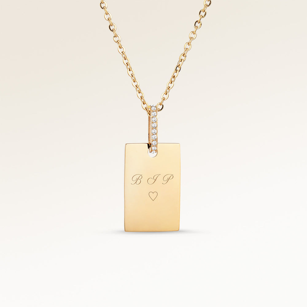 Carré Necklace with Zirconia - Engraving (Gold)