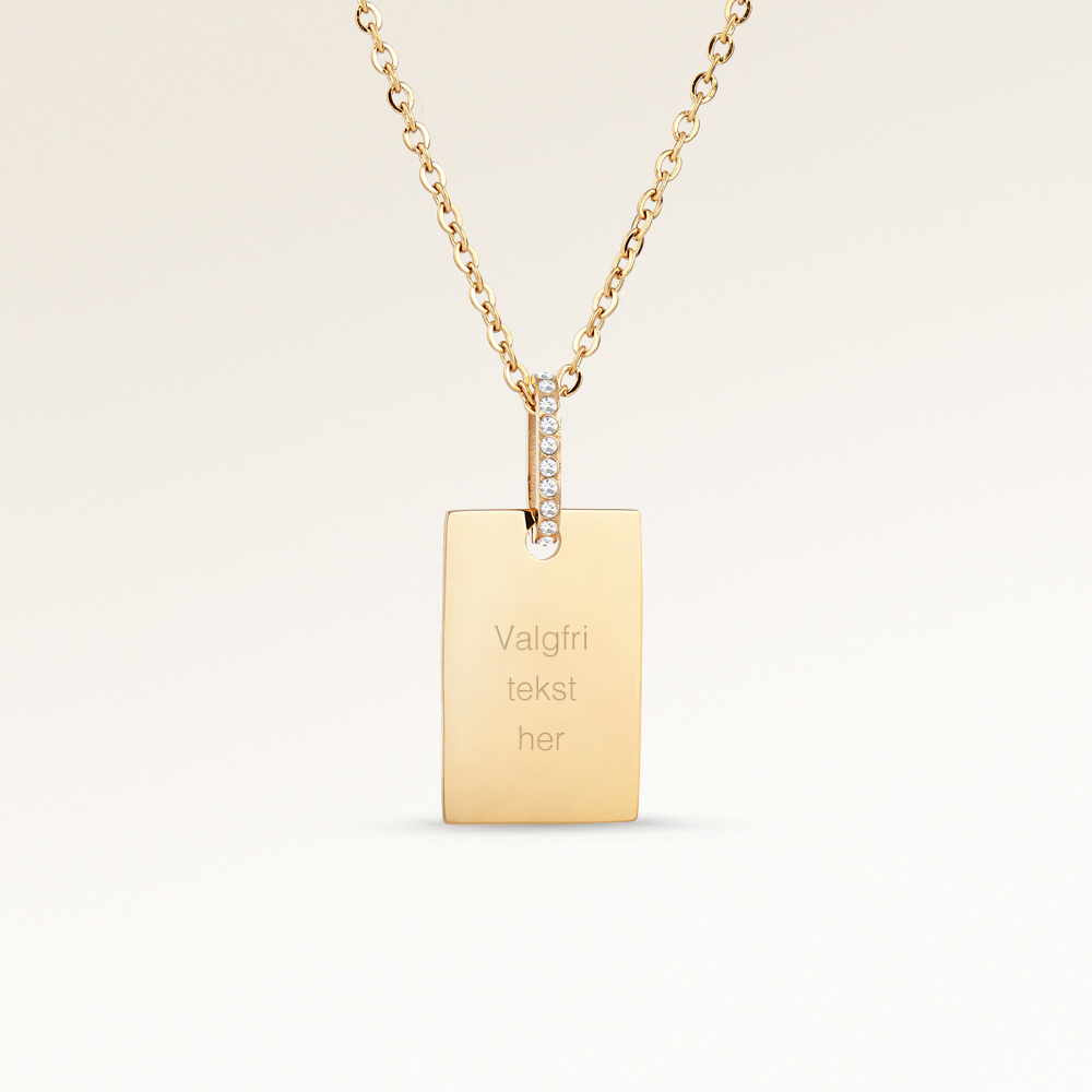Carré Necklace with Zirconia - Engraving (Gold)